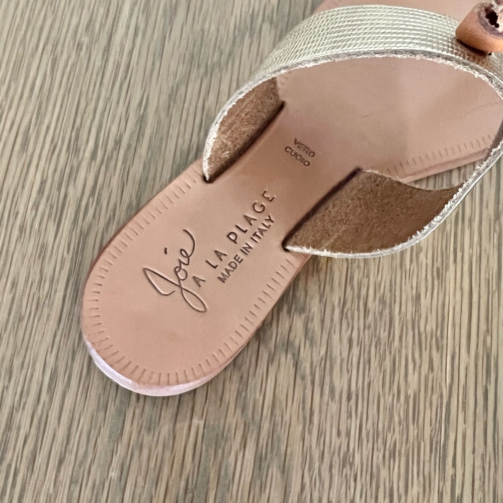Joie A La Plage Nice Metallic Embossed Leather Thong Sandals Flats Flip Flop - Picture 10 of 13